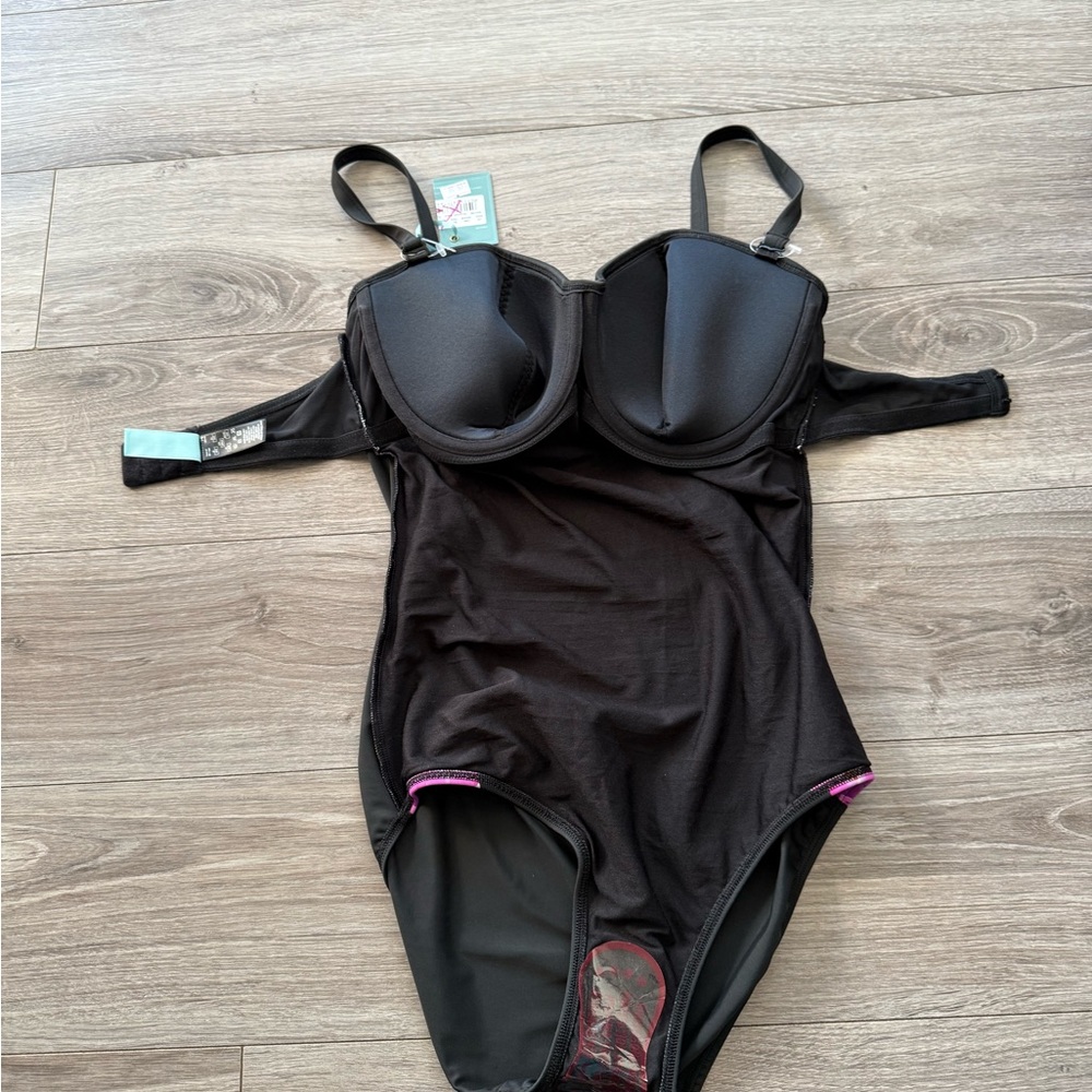 Panache Black and Pink One Piece Swimsuit Floral Design - Picture 3 of 7